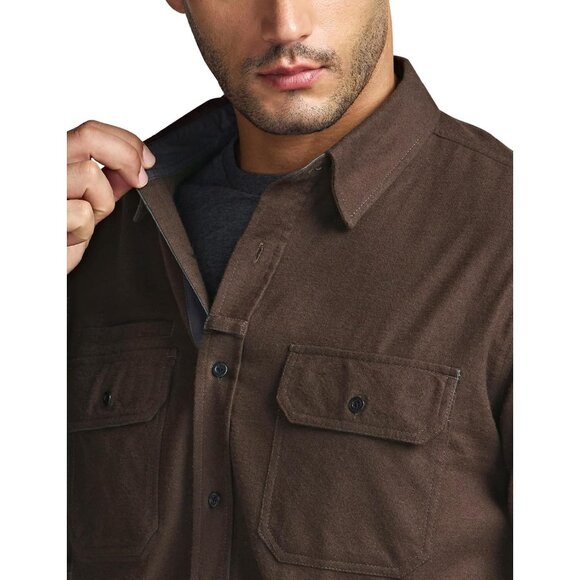 Mens Dark Brown Mood Cotton Flannel Shirt Long Sleeve Casual Outdoor Plaid - Picture 9 of 9